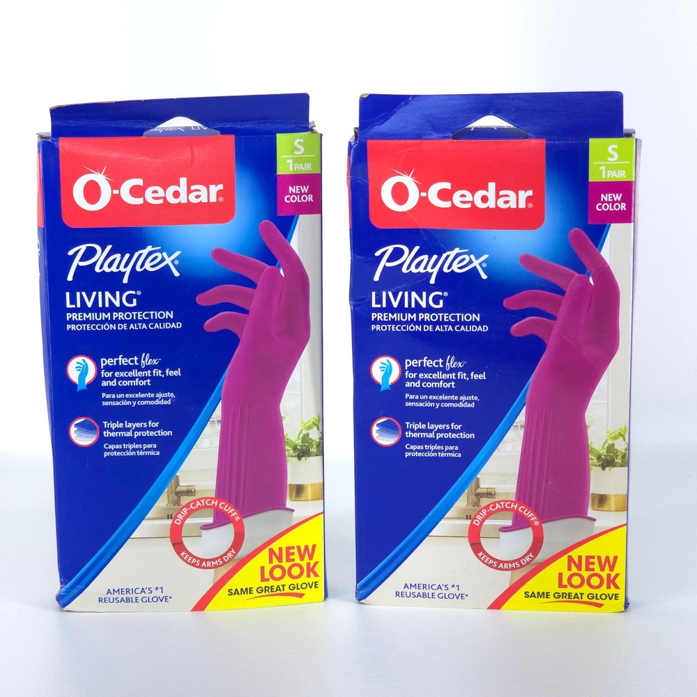 2 Pair Playtex Living Reusable Cleaning Glove Small Pink O Cedar Dishwashing New
